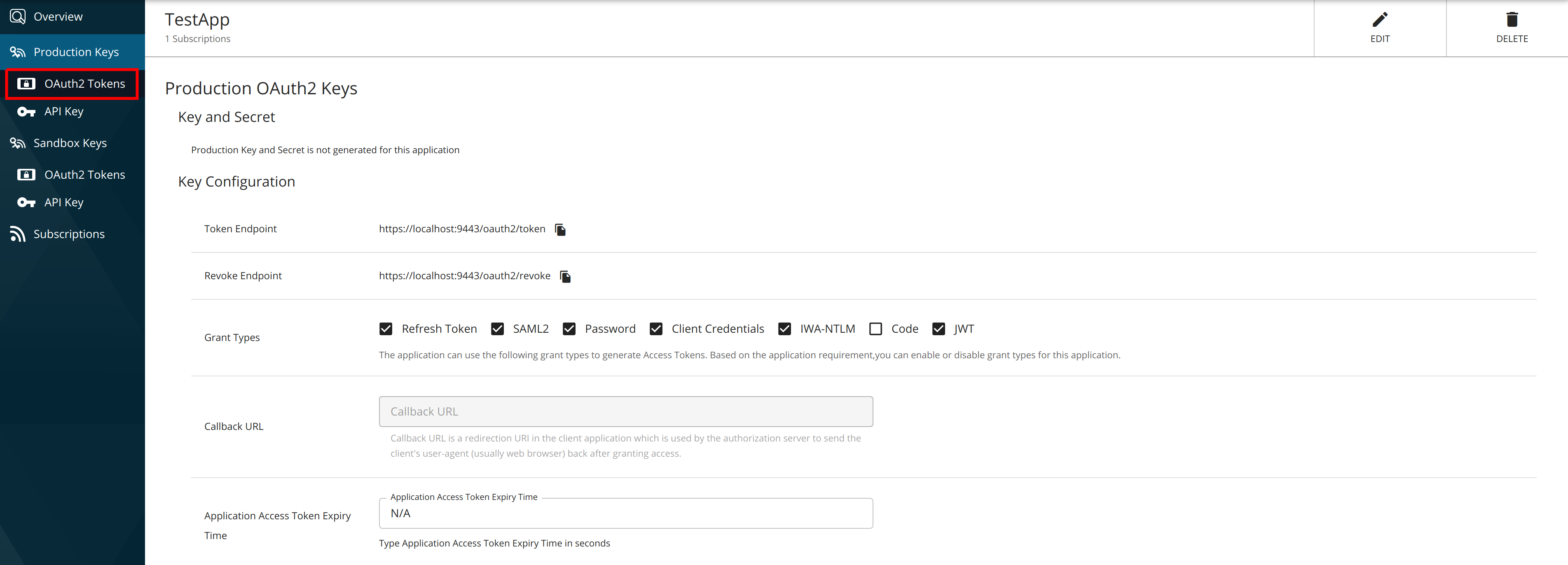 Navigate to OAuth Tokens
