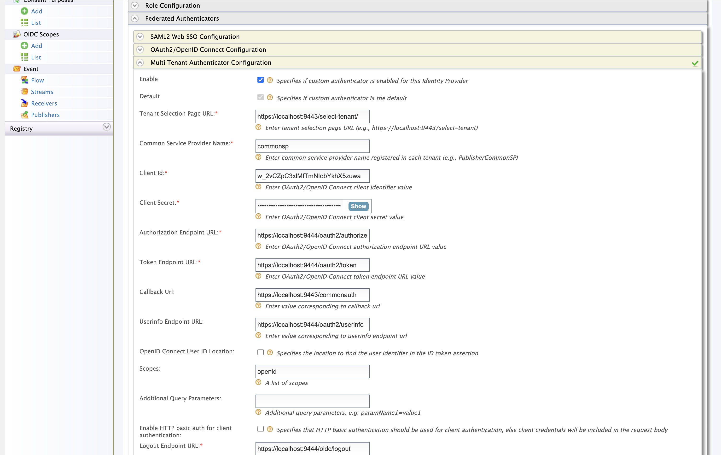 Multi Tenant Authneticator Configs