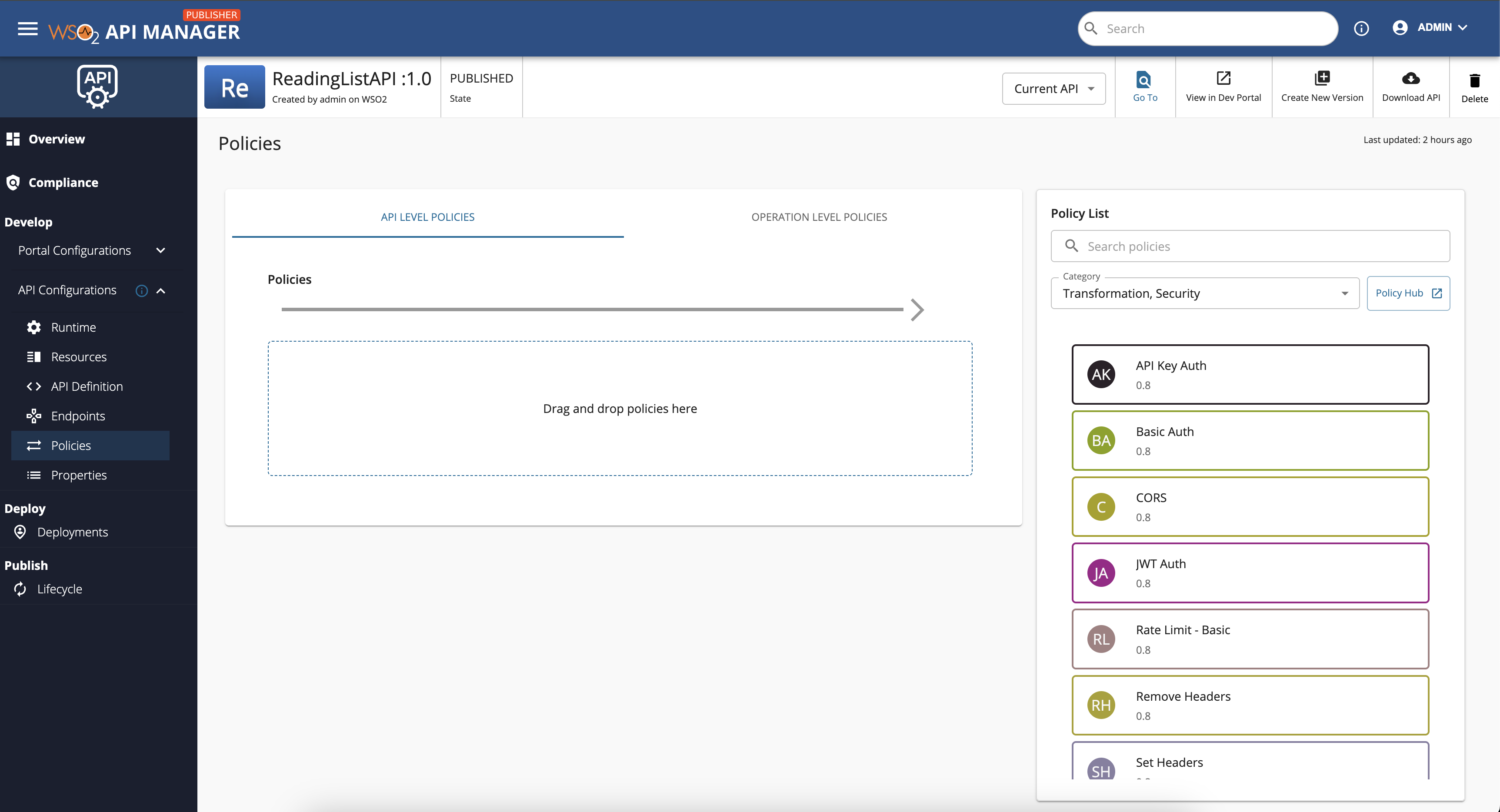 API Policies Page