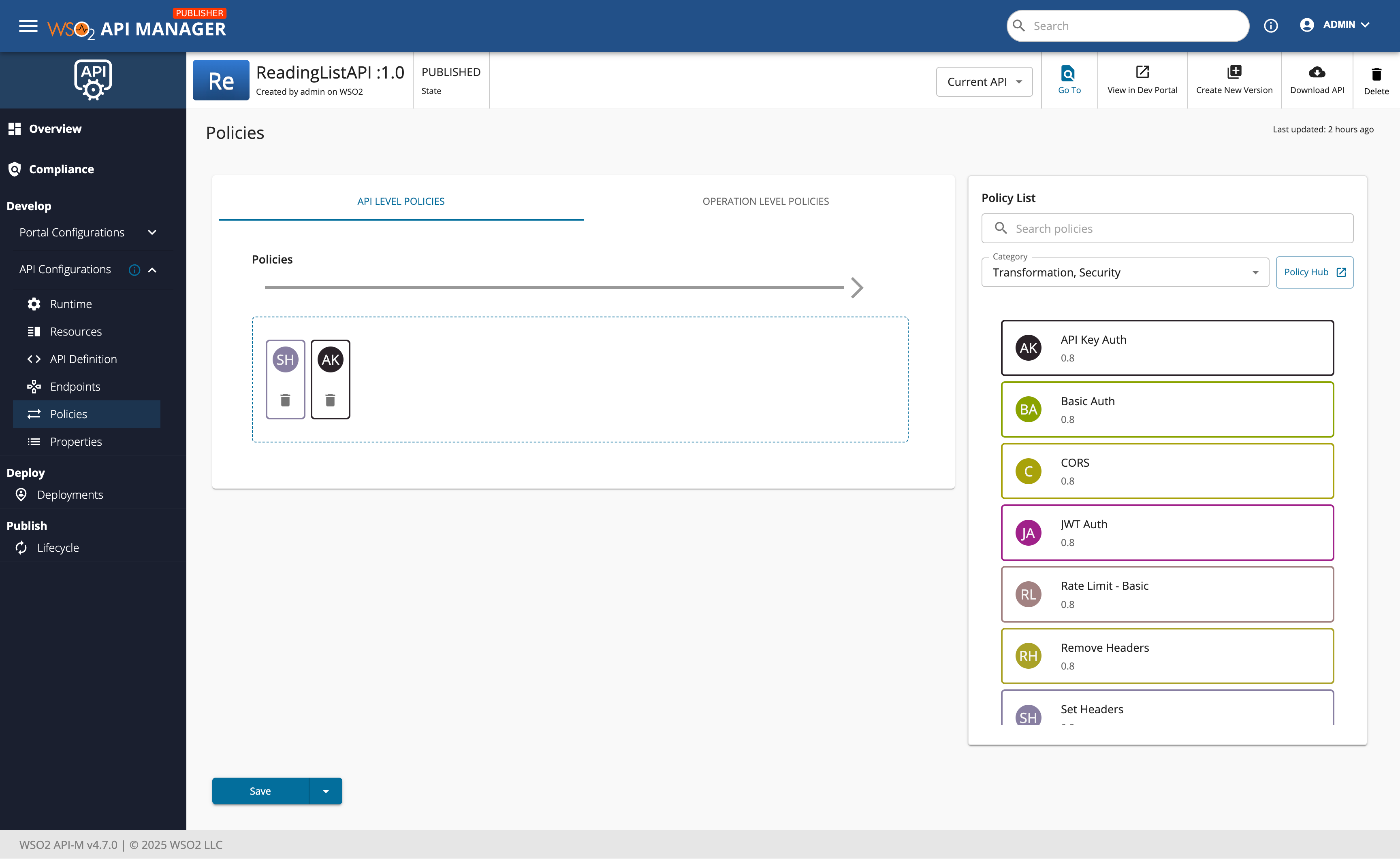 Deploy API with Policies