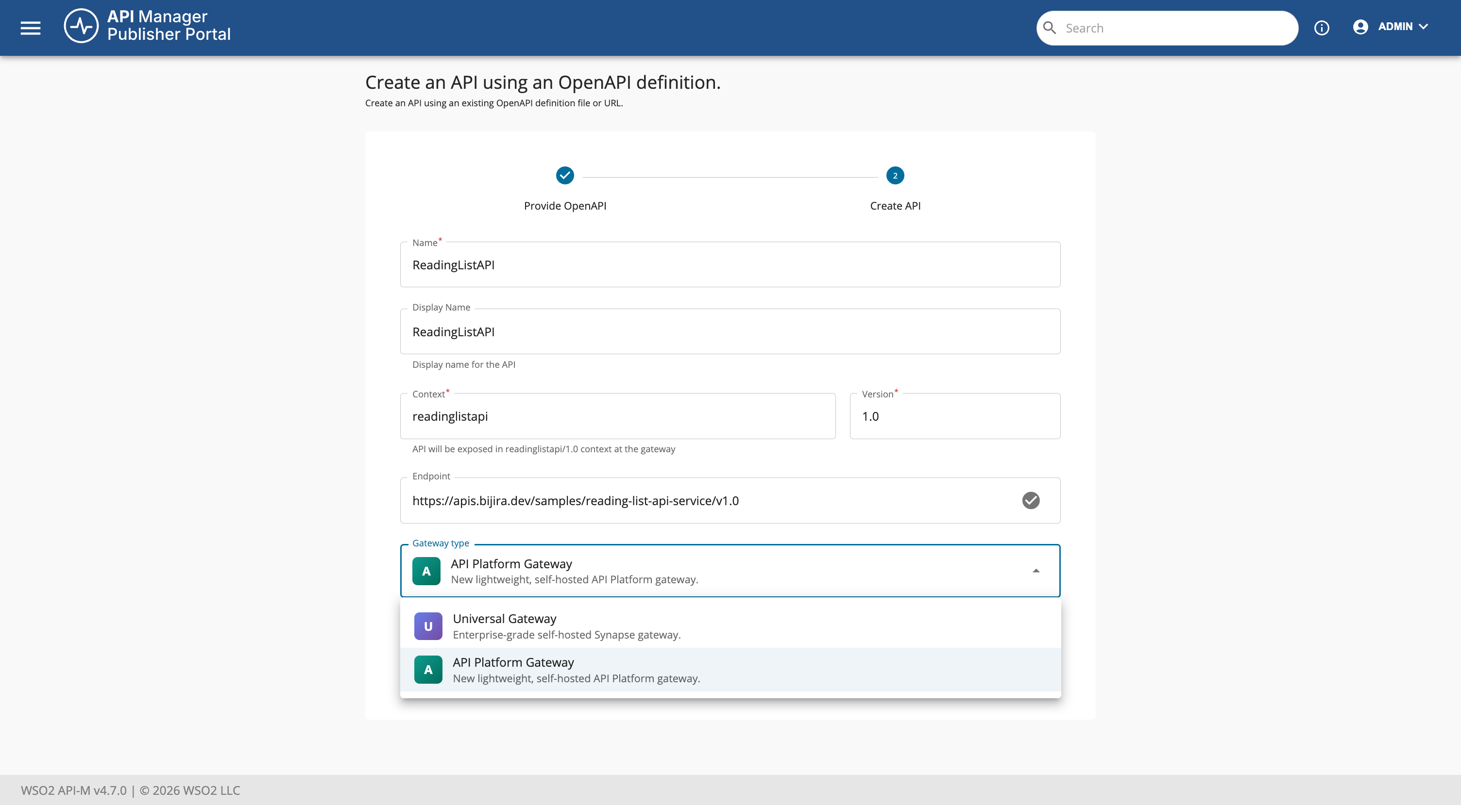Select Gateway Type