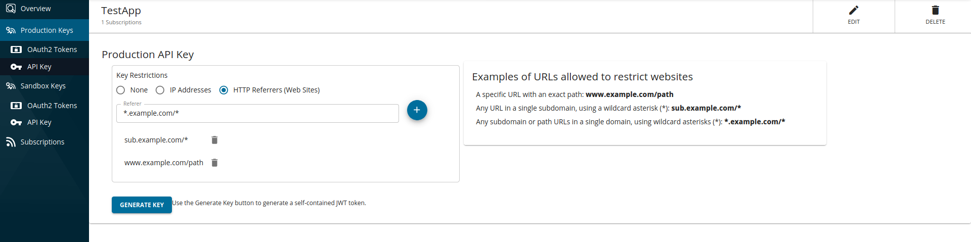 HTTP Referer Restricted API key