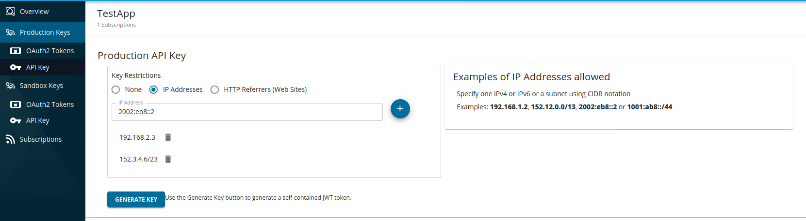 IP Restricted API key
